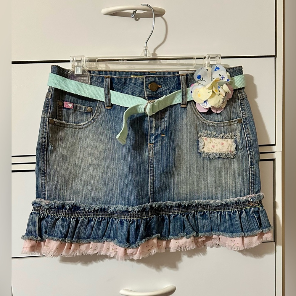 Mudd Denim Skirt with Pink and Blue Accents